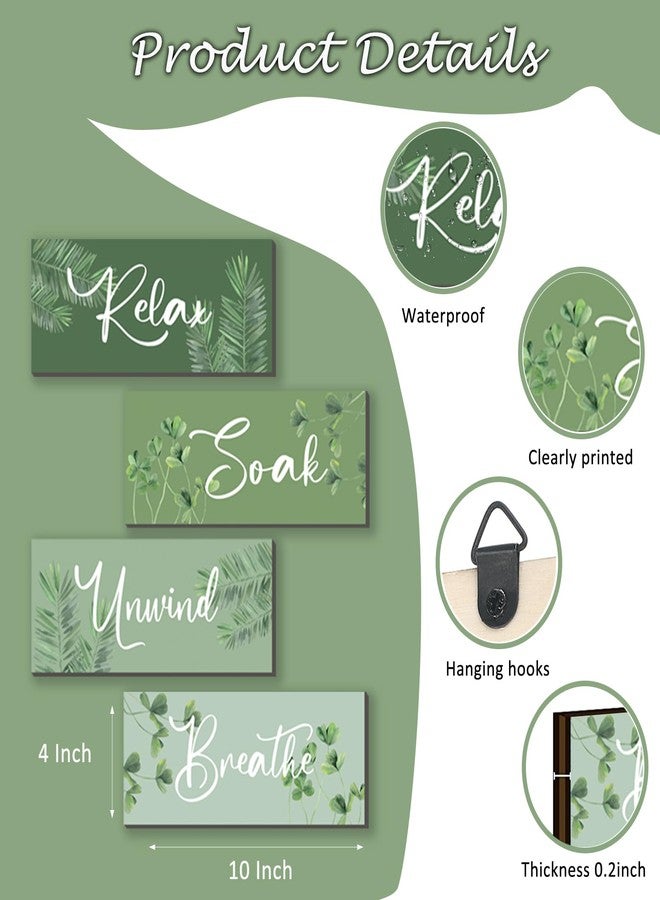 ONIZHITY 4 Pcs Sage Green Bathroom Wall Decors Relax Soak Unwind Breathe Wooden Word Sign Rustic Sage Green Bathroom Accessories For Bedroom Living Room Office Green Decorations(Green 10X4 Inch) - Image 4