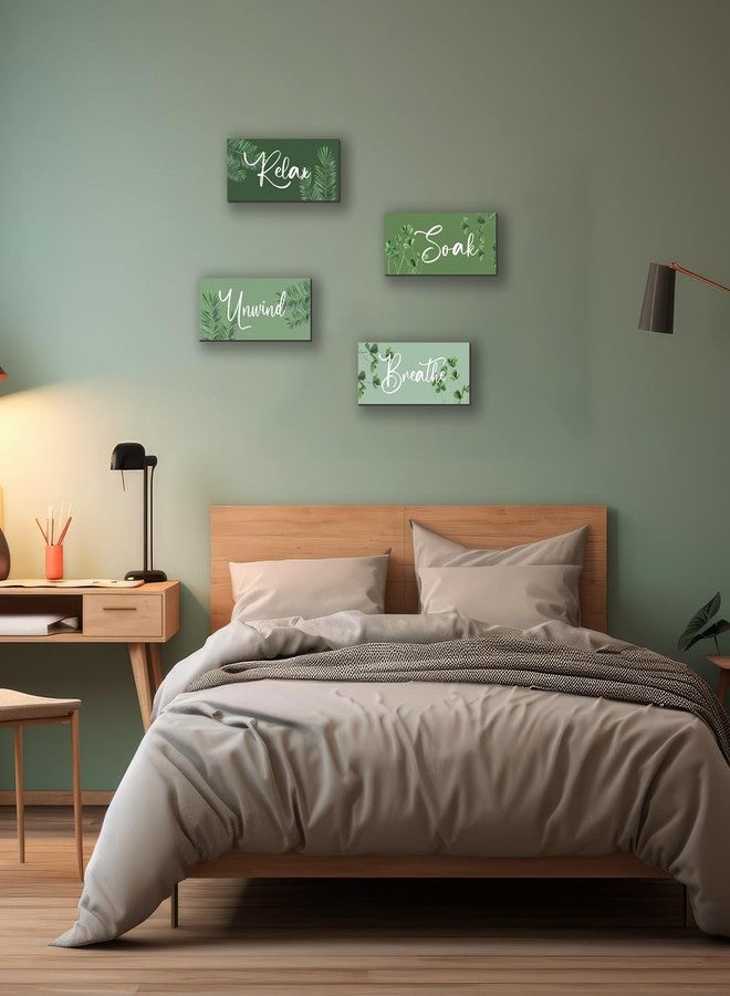 ONIZHITY 4 Pcs Sage Green Bathroom Wall Decors Relax Soak Unwind Breathe Wooden Word Sign Rustic Sage Green Bathroom Accessories For Bedroom Living Room Office Green Decorations(Green 10X4 Inch) - Image 5