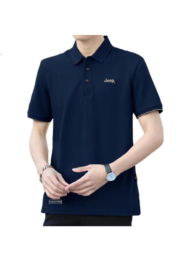Jeep Men'S Short Sleeve T-Shirt Summer Polo Shirt Men'S Casual Loose Cool Feeling Undershirt Top Men'S Clothing Navy Blue Xl - Image 3