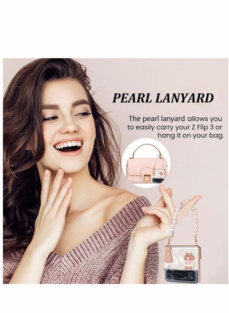 Captaintech Case Designed for Galaxy Z Flip 3 5G, Clear Protective Cover with Pearl Chain,Shockproof Smartphone Protector Slim Durable Phone Compatible Flip3 - Image 4