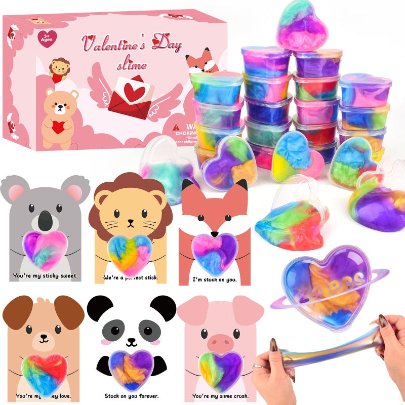 WUJYLY Valentines Day Slime 24 Pack Mini Heart Galaxy Slime Cups with Valentine Cards Individual Gift Bags Classroom Exchange Gifts for Kids Party Favors Goodie Bag Fillers Stress Relief Fidget Toys - Image 3