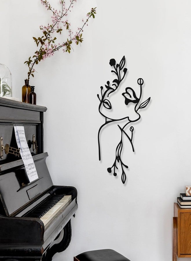 Photect 3 Pcs Metal Wall Art Decor Minimalist Abstract Woman Wall Art Metal Modern Line Drawing Decor Female Single Line Home Hanging for Bedroom Bathroom Living Room Housewarming(Plant,Black) - Image 4