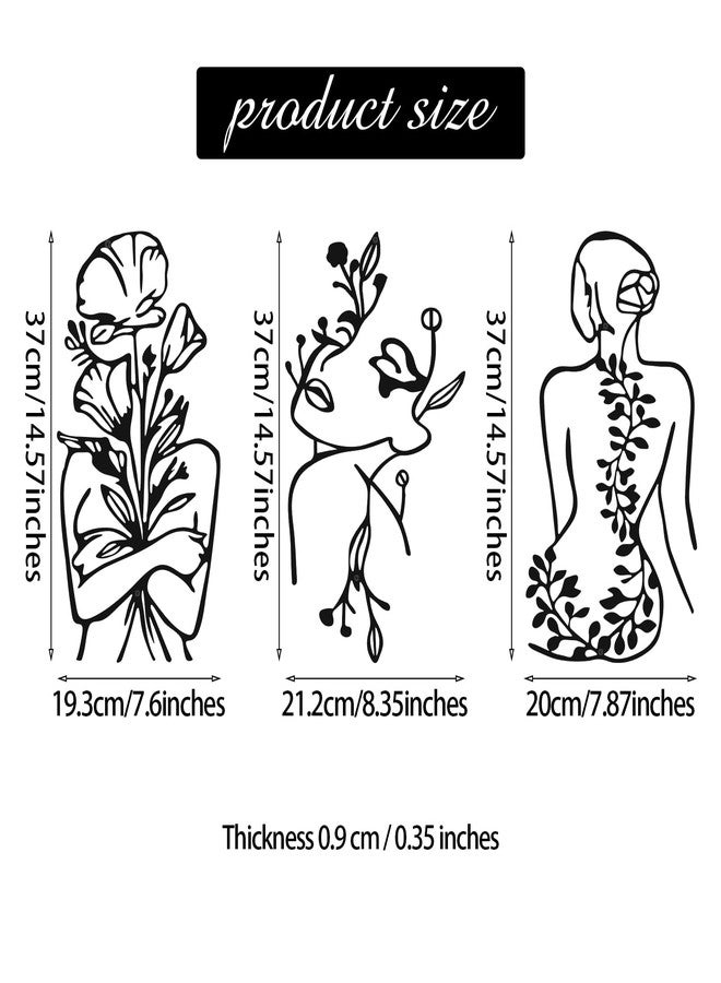 Photect 3 Pcs Metal Wall Art Decor Minimalist Abstract Woman Wall Art Metal Modern Line Drawing Decor Female Single Line Home Hanging for Bedroom Bathroom Living Room Housewarming(Plant,Black) - Image 3
