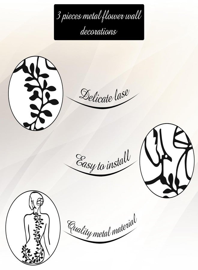 Photect 3 Pcs Metal Wall Art Decor Minimalist Abstract Woman Wall Art Metal Modern Line Drawing Decor Female Single Line Home Hanging for Bedroom Bathroom Living Room Housewarming(Plant,Black) - Image 5