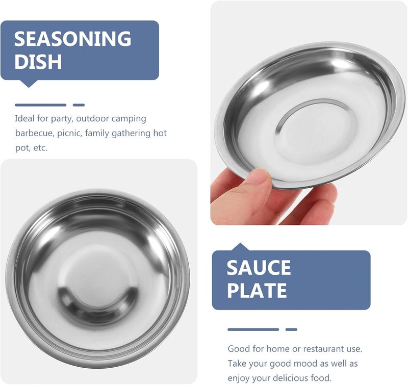 DOITOOL دويدول 10 قطع أطباق صغيرة أطباق مقبلات من الفولاذ المقاوم للصدأ حاويات طعام أطباق توابل دائرية أطباق معدنية أطباق معدنية أطباق أساسية للقطط - Image 4