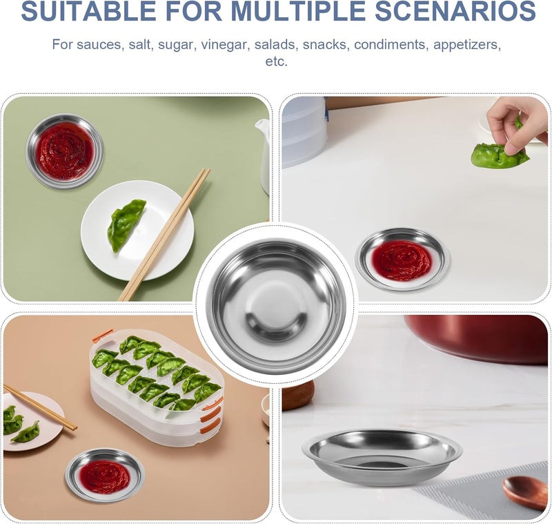 DOITOOL دويدول 10 قطع أطباق صغيرة أطباق مقبلات من الفولاذ المقاوم للصدأ حاويات طعام أطباق توابل دائرية أطباق معدنية أطباق معدنية أطباق أساسية للقطط - Image 3
