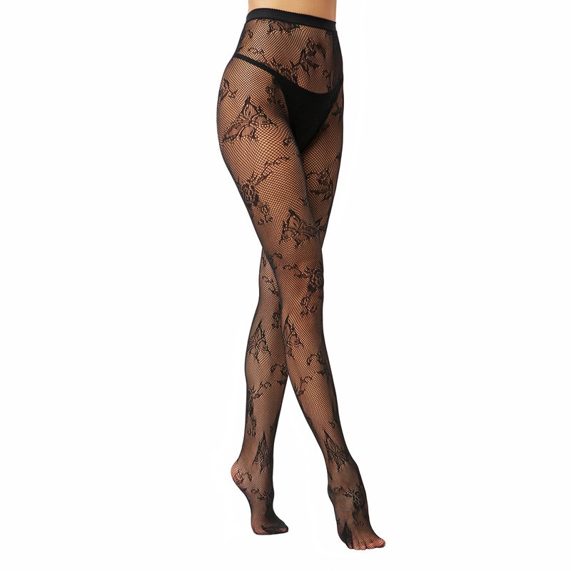 EVERSWE High Waist Fishnet Tights, Thigh High Suspender Stockings (Allover Butterfly, LXL) - Image 2