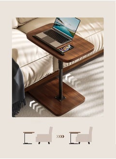 Toshionics Adjustable Wooden Side Table with Reversible Top Metal Legs Modern Minimalist End Table for Living Room Bedroom Office Small Spaces Slim Walnut Round Table for Laptop Projector Books Magazines Plant Stand  - Image 2