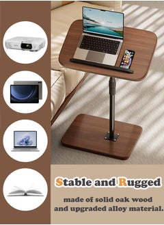 Toshionics Adjustable Wooden Side Table with Reversible Top Metal Legs Modern Minimalist End Table for Living Room Bedroom Office Small Spaces Slim Walnut Round Table for Laptop Projector Books Magazines Plant Stand  - Image 3