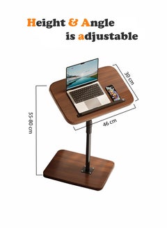 Toshionics Adjustable Wooden Side Table with Reversible Top Metal Legs Modern Minimalist End Table for Living Room Bedroom Office Small Spaces Slim Walnut Round Table for Laptop Projector Books Magazines Plant Stand  - Image 5