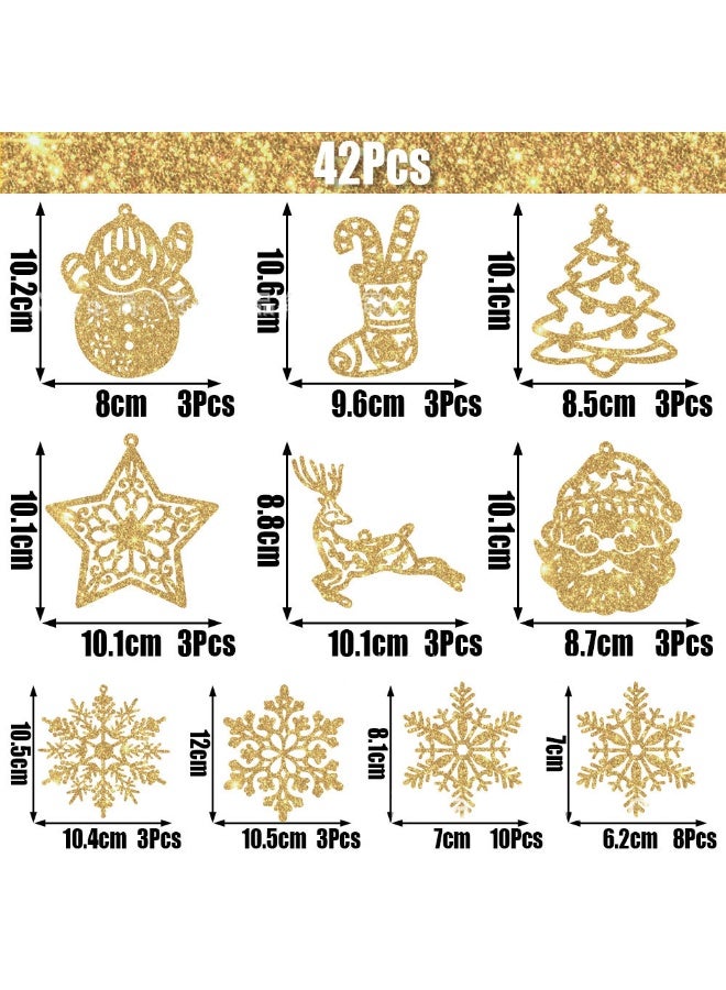 Tree Decoration Sparkling Snowflake Ornaments, 42pcs Glitter Snowflakes Sock Reindeer Santa Snowman Assorted Sizes Hanging Decorations for Winter Holiday Xmas Decoration Indoor - Image 5