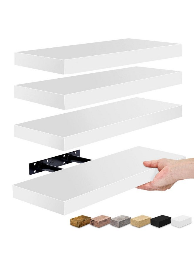 Sorbus Floating Shelves for Wall, 16" White Bathroom Shelves Wall Mounted for Kitchen, Bedroom, Living Room, Bathroom Storage, Over Toilet, Hanging Book Shelf for Wall Home Decor (4 Pack) - Image 1