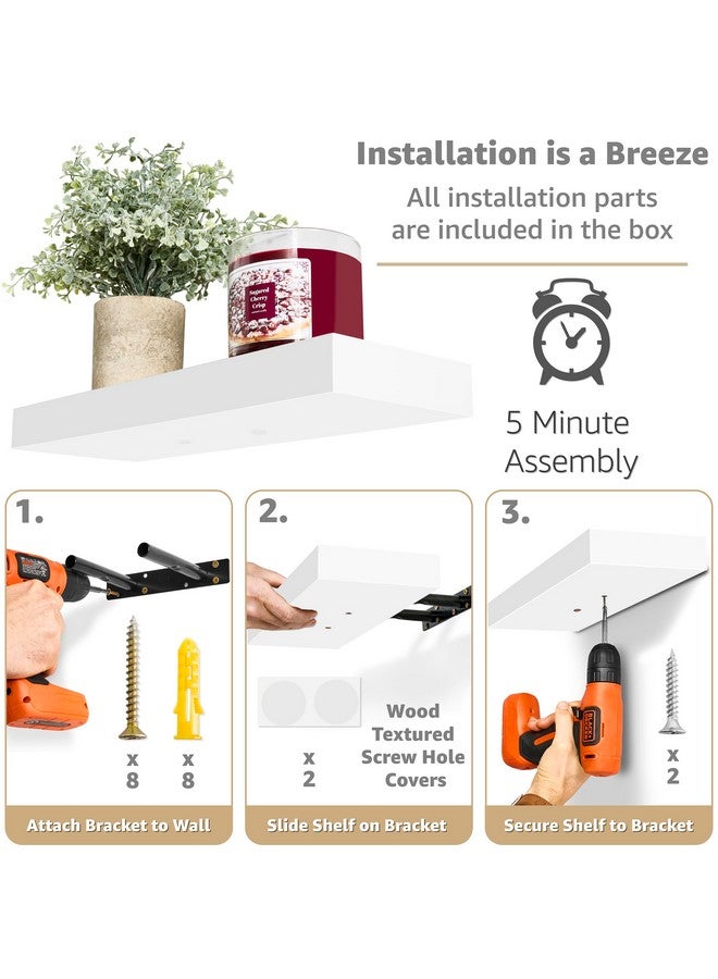 Sorbus Floating Shelves for Wall, 16" White Bathroom Shelves Wall Mounted for Kitchen, Bedroom, Living Room, Bathroom Storage, Over Toilet, Hanging Book Shelf for Wall Home Decor (4 Pack) - Image 3