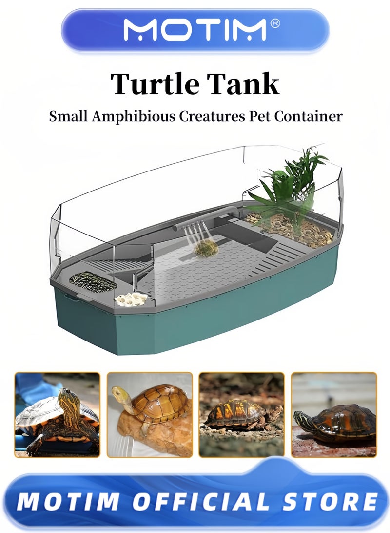 Motim Turtle Tank Full View Visually Large Tortoise Aquarium Habitat Reptile Terrarium for Crab Crayfish Terrapin Small Amphibious Creatures Pet Container (63 x 31 x 24cm) - Image 1