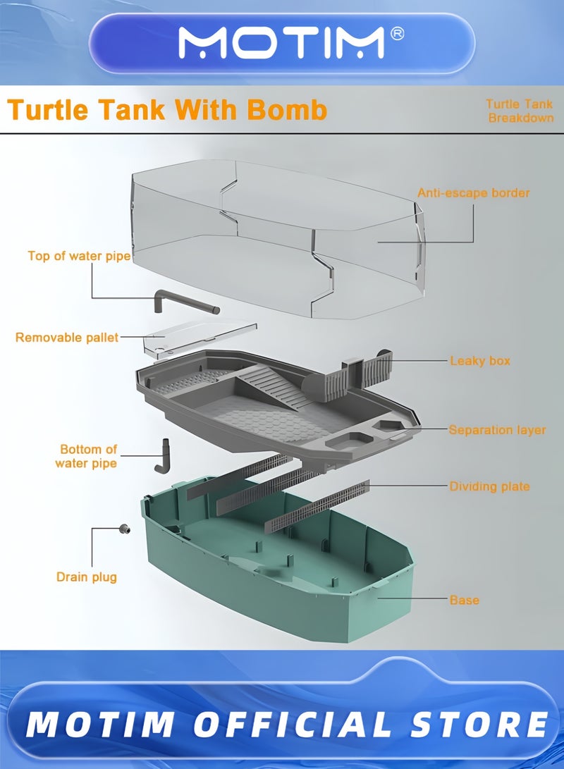 Motim Turtle Tank Full View Visually Large Tortoise Aquarium Habitat Reptile Terrarium for Crab Crayfish Terrapin Small Amphibious Creatures Pet Container (63 x 31 x 24cm) - Image 3