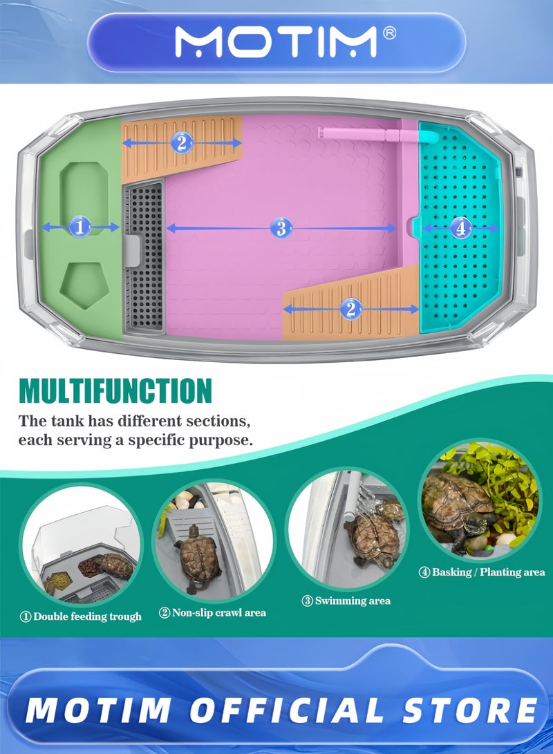 Motim Turtle Tank Full View Visually Large Tortoise Aquarium Habitat Reptile Terrarium for Crab Crayfish Terrapin Small Amphibious Creatures Pet Container (63 x 31 x 24cm) - Image 4