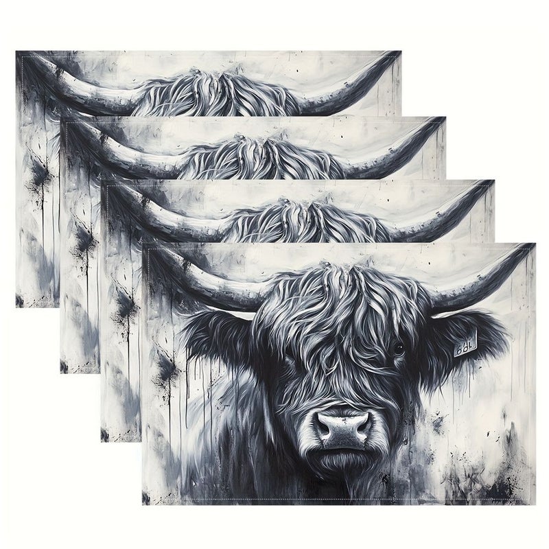 مجموعة من 8 مفارش طاولة على شكل أبقار جبال هاي لاند الاسكتلندية، مستطيلة الشكل، لطاولات الطعام، قابلة للغسيل، ديكور لغرفة الطعام، مناسبة للمطابخ والحفلات والمهرجانات والعشاء، مقاس 11.81 × 17.72 بوصة، إعدادات أساسية لطاولات العشاء وأدوات المائدة للحفلات. - Image 2