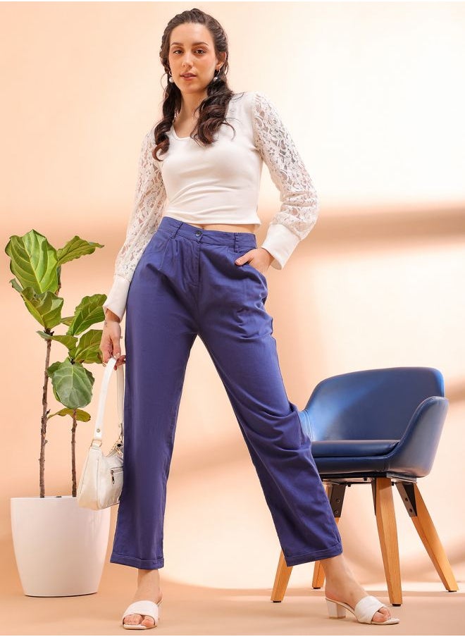 Freehand Women Regular Fit Solid Mid-Rise Pleated Pants  - Image 1