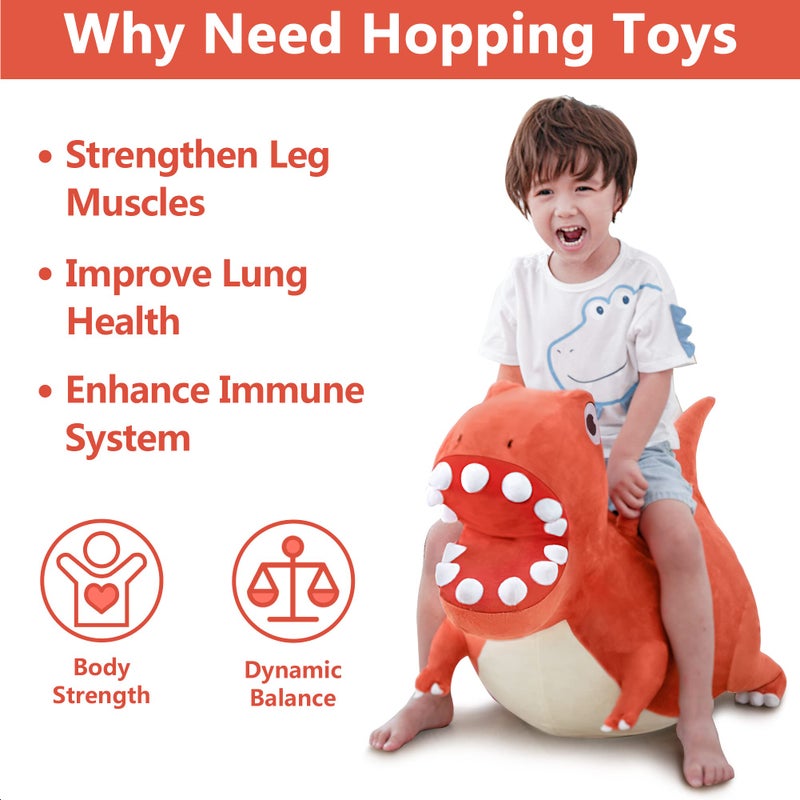 iPlay, iLearn Bouncy Pals Kids Dinosaur Hopper Ball, Inflatable Bouncing Animal Hopping Toys, Large Plush Ride on T-REX Bouncer, Outdoor Indoor Birthday Gift for 3 4 5 6 Year Old Boys Girls Toddlers - Image 2