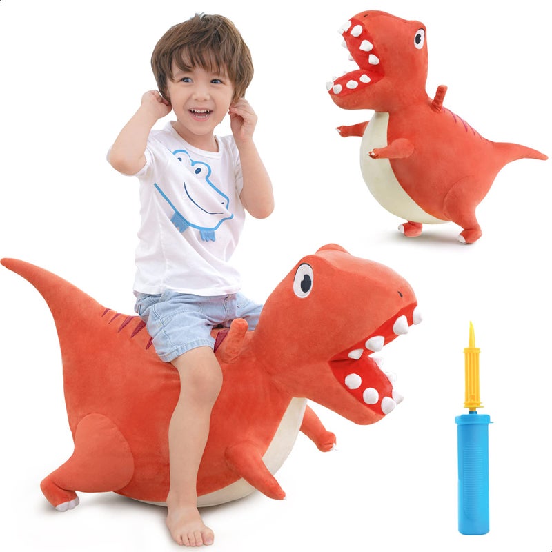 iPlay, iLearn Bouncy Pals Kids Dinosaur Hopper Ball, Inflatable Bouncing Animal Hopping Toys, Large Plush Ride on T-REX Bouncer, Outdoor Indoor Birthday Gift for 3 4 5 6 Year Old Boys Girls Toddlers - Image 1