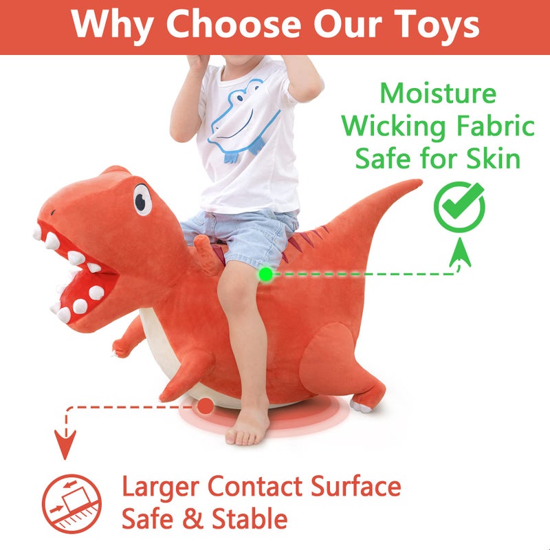 iPlay, iLearn Bouncy Pals Kids Dinosaur Hopper Ball, Inflatable Bouncing Animal Hopping Toys, Large Plush Ride on T-REX Bouncer, Outdoor Indoor Birthday Gift for 3 4 5 6 Year Old Boys Girls Toddlers - Image 3