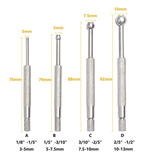Beslands Hole Gauge Set, 1/8" to 1/2" Range, Telescoping Bore Gauge, Ball Type Small Telescopic Gage, 4 Pcs Full Round, inch/mm, High Precision (1/8" to 1/2") - Image 3