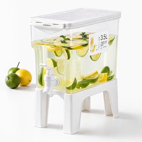 HoopVool® Plastic Drink Dispenser with Removable Stand | 3.5 Liters Refrigerator Water Jug Cold Kettle - Fridge Water Jug Cold Kettle for Iced Coffee, Lemonade (1), White - Image 1