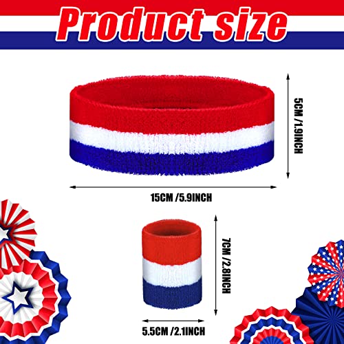 Hungdao 6 Pieces Sweatband Set Sports Headband Wristband Set Head Band Wristbands Sweat Bands for Baseball Soccer RunningRedWhiteBlue - Image 3