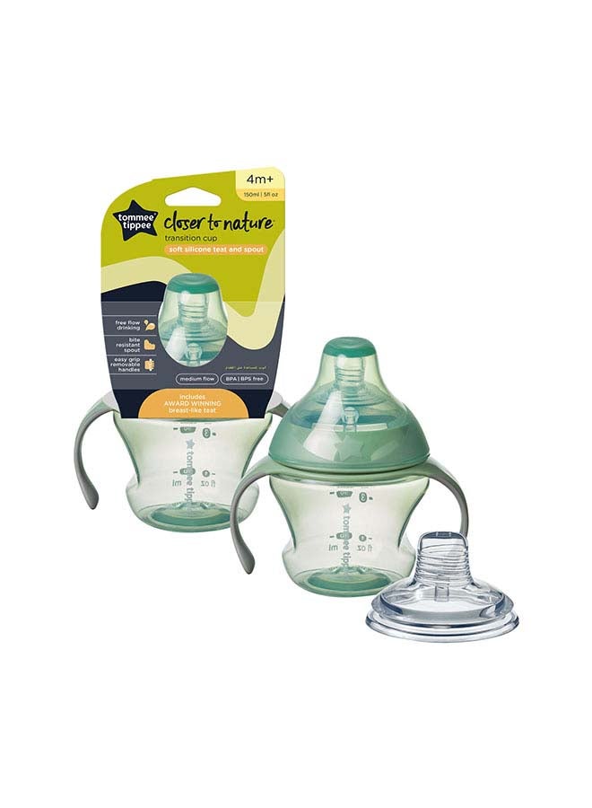 Tommee Tippee Transition Cup, Breast-Like Teat and Soft Silicone Spout, Removable Easy-Grip Handles, Leakproof Lid, 150ml, 4-7m+, Colours Vary - Image 2