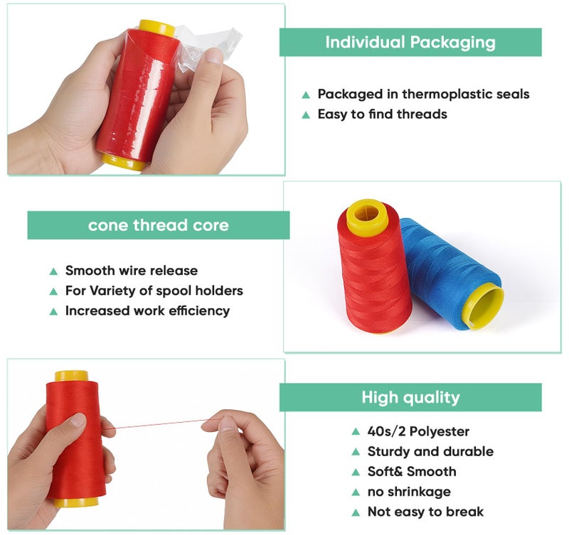 StiVerse 1800 Yards White Thread for Sewingï¼ŒAll Purpose Sewing Thread, Hilos para Coser, Polyester Thread 40s/2 for Serger&Overlock, Quilting, Piecing, Sewing Machine - Image 3