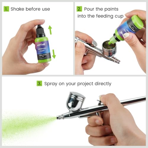 ARTME Airbrush Paint, ARTME 42 Colors with 3 Thinner, Ready to Spray, Opaque & Water Based Acrylic Airbrush Paint Set Including Metallic & Neon Colors, Premium Air brush Paints for Metal, Models, Plastic, Canvas, and Wood - Image 3