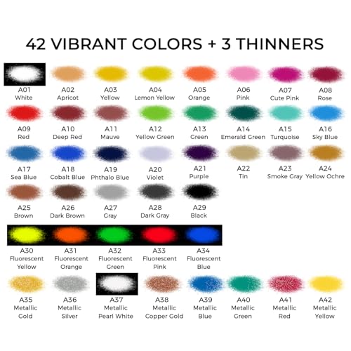 ARTME Airbrush Paint, ARTME 42 Colors with 3 Thinner, Ready to Spray, Opaque & Water Based Acrylic Airbrush Paint Set Including Metallic & Neon Colors, Premium Air brush Paints for Metal, Models, Plastic, Canvas, and Wood - Image 2