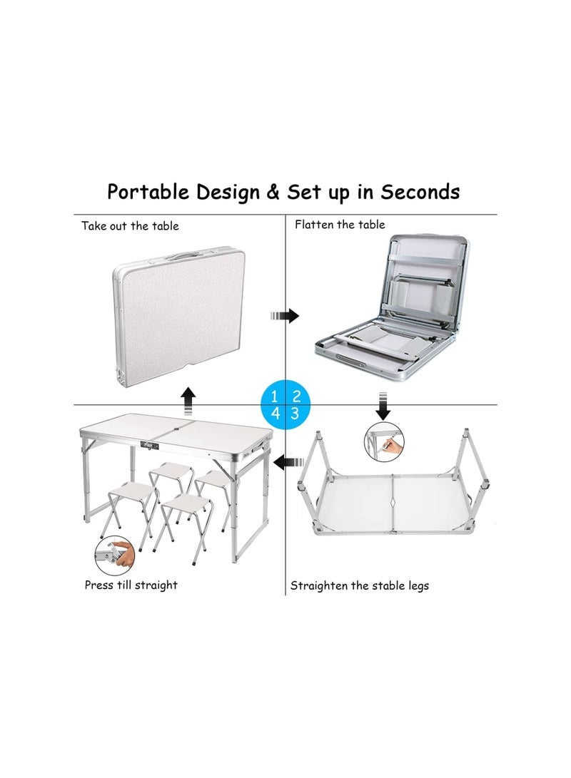 طاولة تخييم قابلة للطي وطاولة نزهة محمولة في الهواء الطلق مع 4 مقاعد و3 ارتفاعات قابلة للتعديل وطاولة طعام خفيفة الوزن للشواء والشواء في الفناء الخلفي والشاطئ - Image 3