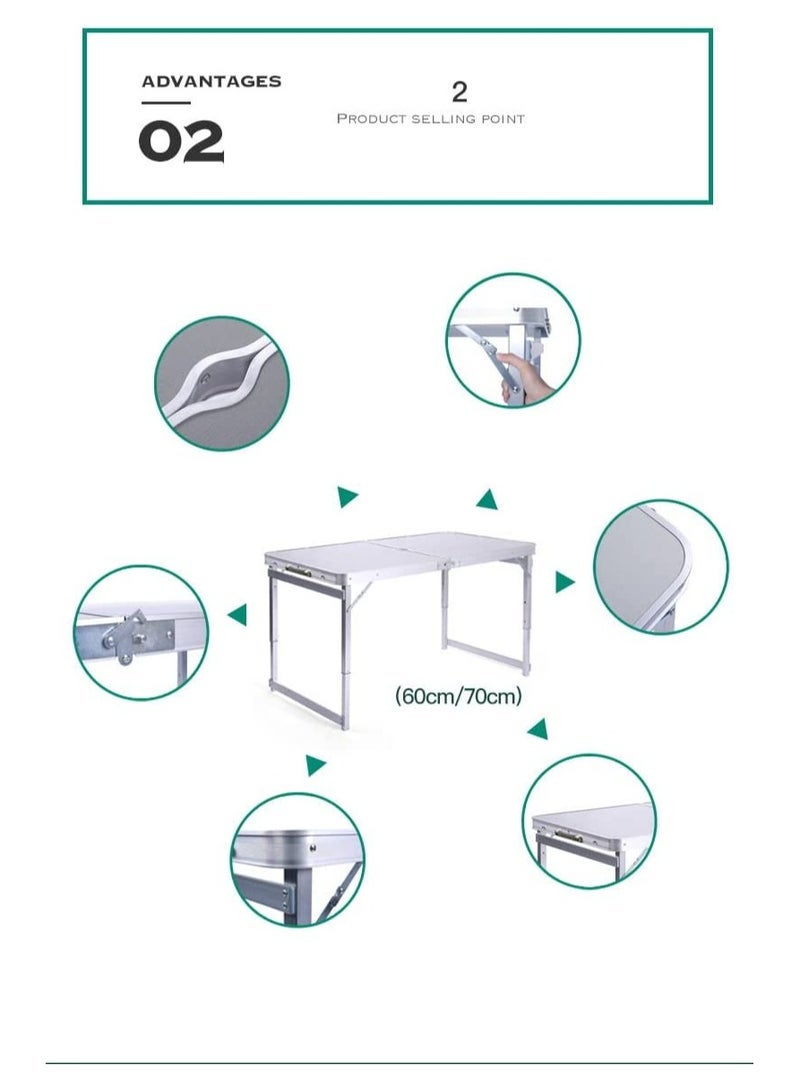 طاولة تخييم قابلة للطي وطاولة نزهة محمولة في الهواء الطلق مع 4 مقاعد و3 ارتفاعات قابلة للتعديل وطاولة طعام خفيفة الوزن للشواء والشواء في الفناء الخلفي والشاطئ - Image 4