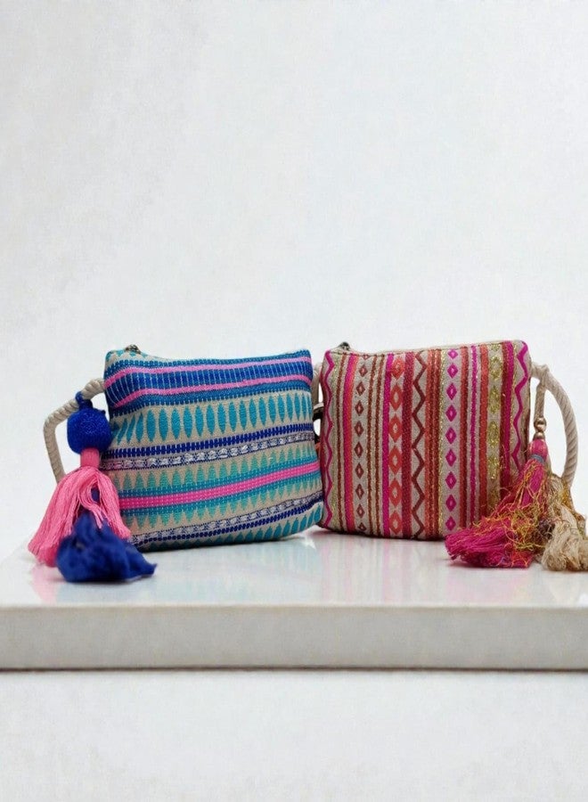 ASTRID Assorted Set Of 2 (Mix) Sling With Tassels and Zipper Closure - Image 2