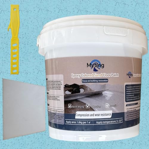 Myting Epoxy Colored Sand Floor Paint, Epoxy Floor Paint High Gloss Marble Effect Coating for Indoor and Outdoor, Wear-resistant and non-slip Self-leveling Coating Blue 35OZ(1KG) - Image 1