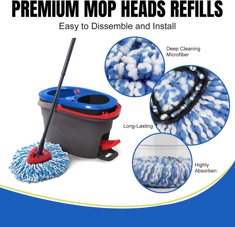 HANDRERLEE 12Pcs Spin Mop Replacement Heads, 360° Easy Wring Spin Mop 100% Microfiber Refill, Easy Cleaning Spin Mop Heads, 2 Tank System Replace Head for Easy House Cleaning Floor Mopping,Blue&White - Image 4
