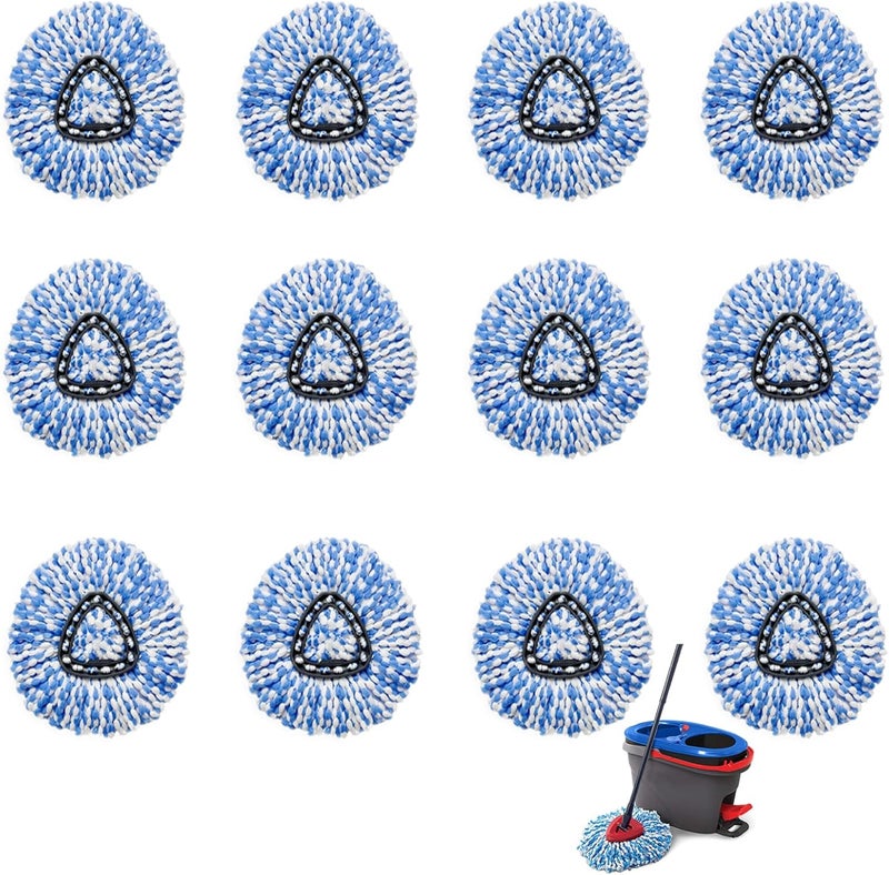 HANDRERLEE 12Pcs Spin Mop Replacement Heads, 360° Easy Wring Spin Mop 100% Microfiber Refill, Easy Cleaning Spin Mop Heads, 2 Tank System Replace Head for Easy House Cleaning Floor Mopping,Blue&White - Image 1