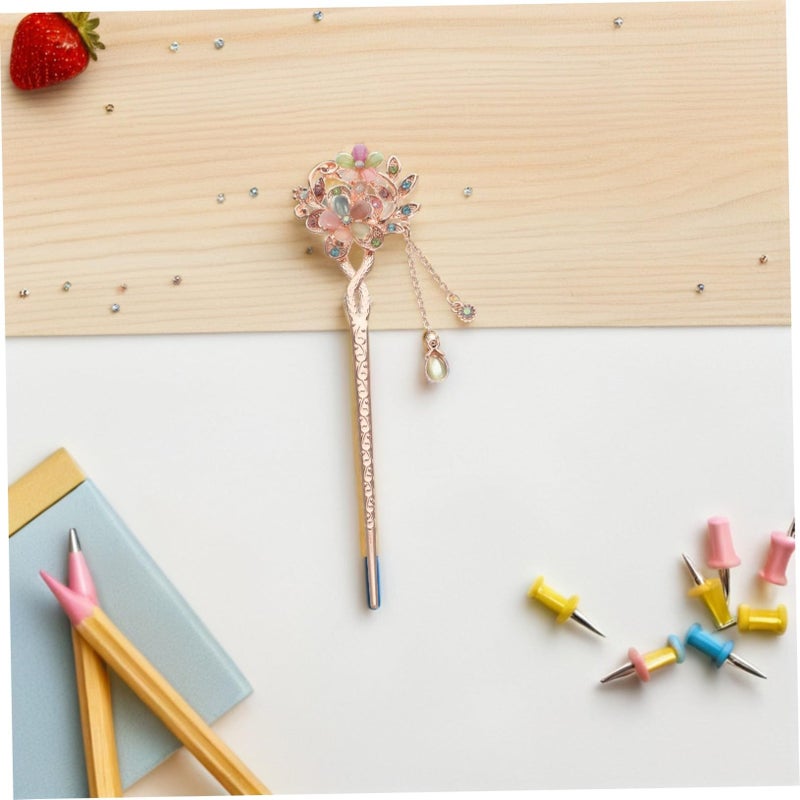 Vintage Opal Flower Hair Stick Double Flower Design Chinese Hair Chopsticks - Image 4