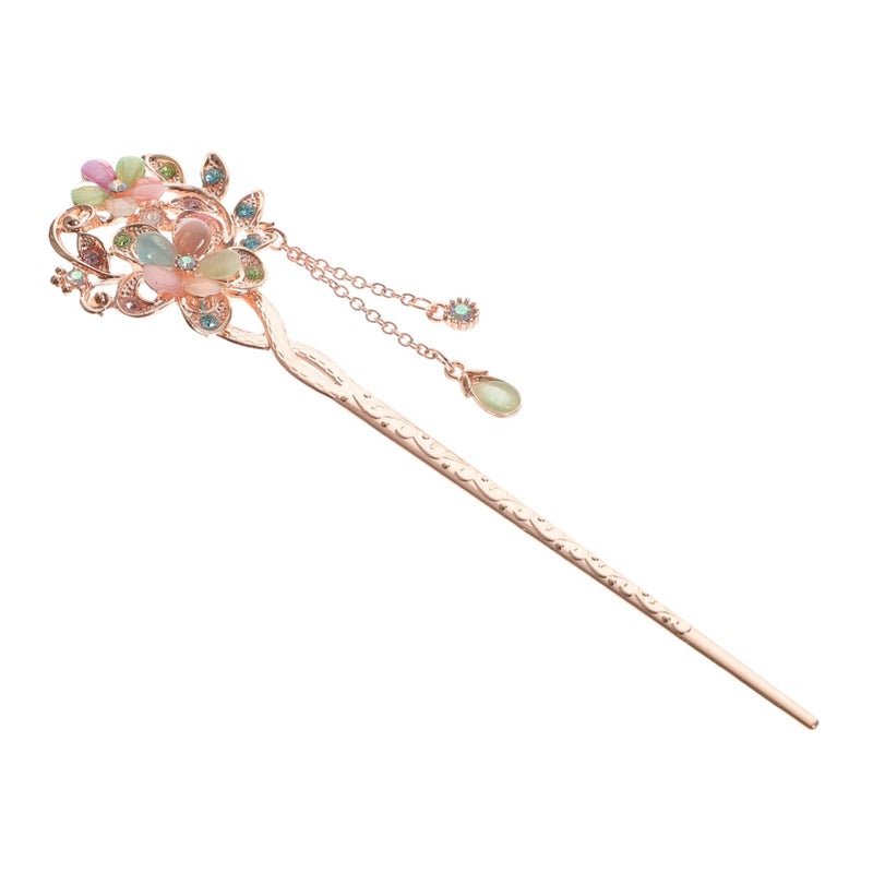 Vintage Opal Flower Hair Stick Double Flower Design Chinese Hair Chopsticks - Image 2