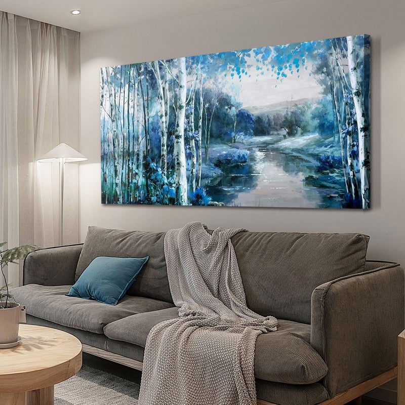 Arjun Birch Tree Wall Art Canvas for Living Room Landscape Picture Nature Forest Painting Bedroom Large Artwork Textured Framed Home Office Wall Dcor 48x24
