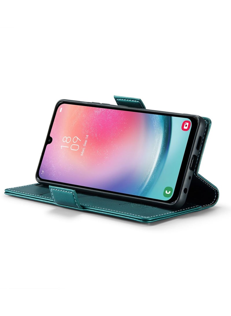 CaseMe Phone Case Luxury PU Leather Design Anti Fingerprint 023 Flip Cover Card Slot Holder Cover For Samsung Galaxy A24 (Green) - Image 3