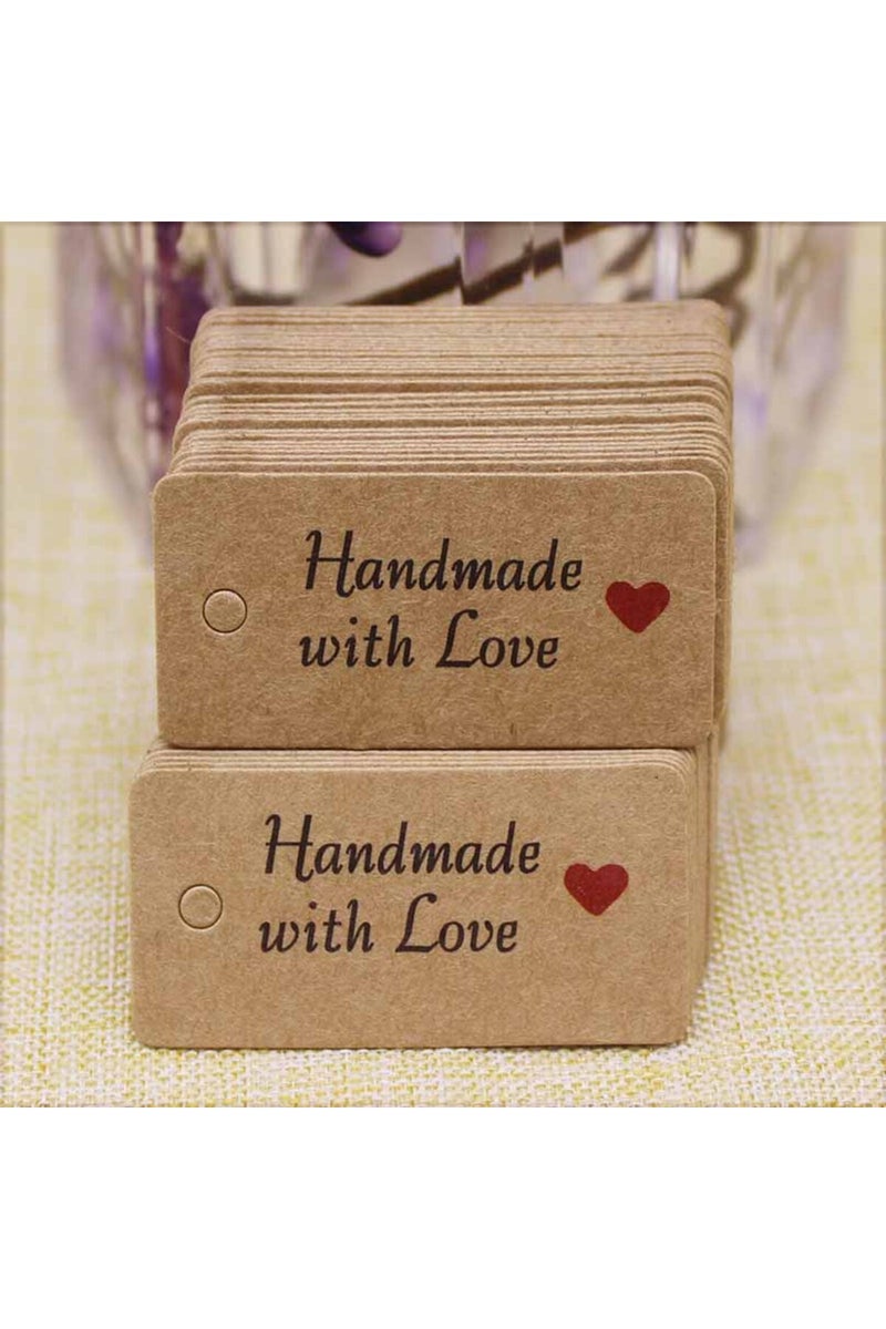 100tag K-HDWL 100pcs Kraft Paper Tags with Strings Handmade with Love Hang Tags Garment Tags for Can