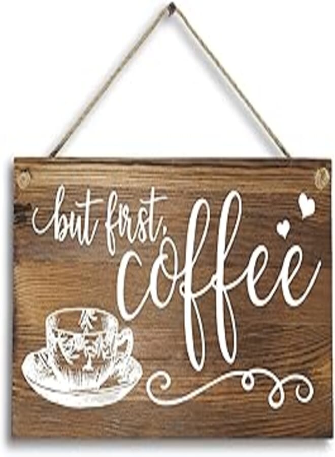 Generic But First Coffee Rustic Solid Wood Signs Wall Decoration Plaques for Kitchen, Coffee Bar, Pub, Office 5" x 10" 