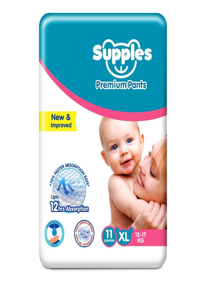 Supples Amazon Brand - Supples Premium Baby Diaper Pants | 11 Baby Diapers | XL | 12-17 Kg | 12 Hrs Absorption | Cushiony Cotton Soft Fabric | Phthalates-Free | Triple Leak Guard - Image 1