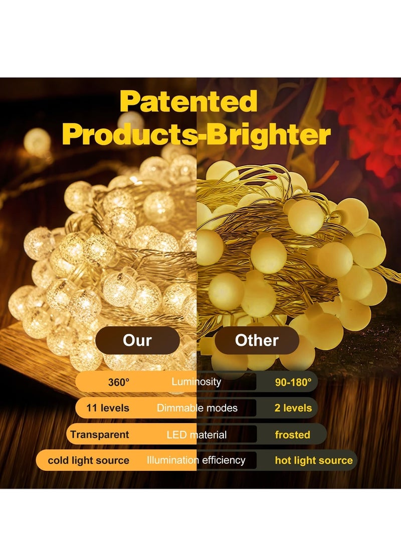 Bukela - Globe String Lights - Plug in 80 LED Crystal Globe Fairy Lights with 8 Lighting Modes and Remote for Patio Yard Porch Garden Pool Tent Beach Bedroom Wedding Party Decor, Warm White - Image 1