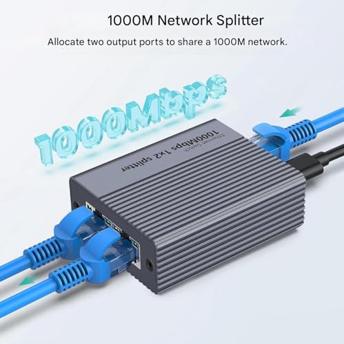 Tobo Gigabit Ethernet Splitter 1 to 2,1000Mbps High Speed Internet,RJ45,LAN,Cable,Cat5/6/7/8,Port Splitter 1 in 2 Out,Ethernet Network LAN Switch 2 Port TD-1465H - Image 2
