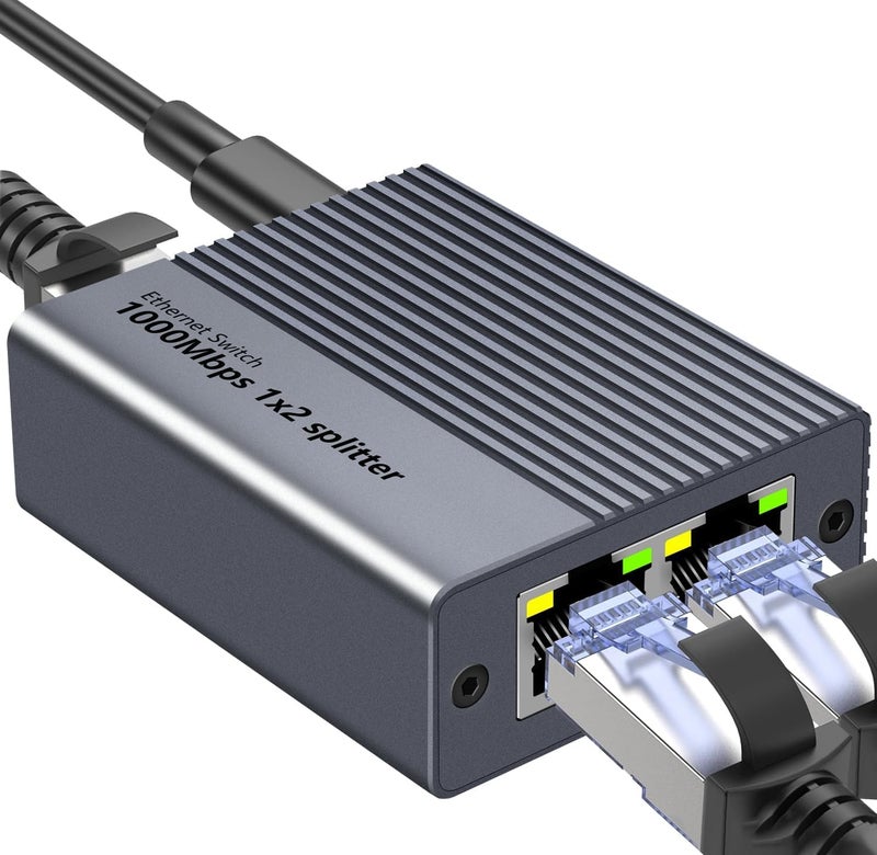 Tobo Gigabit Ethernet Splitter 1 to 2,1000Mbps High Speed Internet,RJ45,LAN,Cable,Cat5/6/7/8,Port Splitter 1 in 2 Out,Ethernet Network LAN Switch 2 Port TD-1465H - Image 1