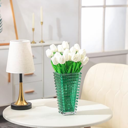 MCMCNCUIU Crystal Vase, Large Crystal Vases for Flowers, Green Large Flower Vase, Modern Glass Vases for Living Room, Bedroom, Kitchen, Dining Table, Mantle, Wedding, 9 Inches - Image 2