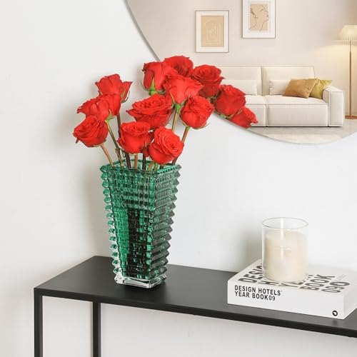 MCMCNCUIU Crystal Vase, Large Crystal Vases for Flowers, Green Large Flower Vase, Modern Glass Vases for Living Room, Bedroom, Kitchen, Dining Table, Mantle, Wedding, 9 Inches - Image 5